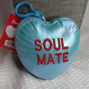 Sweethearts Blue Heart-Shaped Bag Charm with Red 'Soul Mate' Embroidery